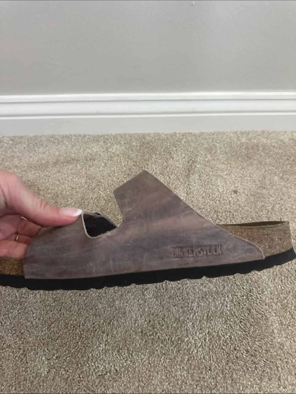 Birkenstock weathered- purple Arizona Sandals with silver Buckles